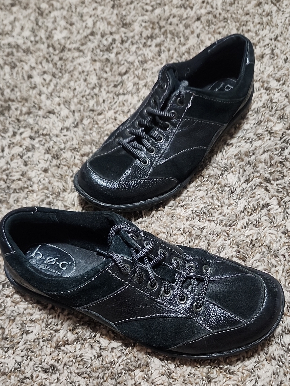 EUC b.o.c. Unisex Black Lace-Up Leather Suede Sneakers Comfort Casual Minimalist